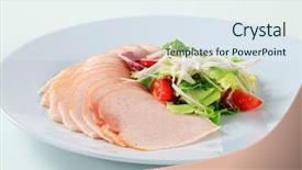  Presentation with dietetic - Presentation theme enhanced with dietetic dinner salad and chicken ham background and a sky blue colored foreground