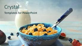  Presentation with milk - PPT layouts with dietetics - dish with cornflakes and milk background and a light blue colored foreground