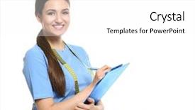  Presentation with nutritionist dietician dietitian food care - Colorful slide set enhanced with dietetics - female nutritionist with clipboard backdrop and a white colored foreground