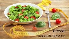  Presentation with measuring - Beautiful PPT theme featuring dietetics - fresh salad and measuring tape backdrop and a  colored foreground