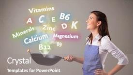  Presentation with cooking - Presentation theme consisting of dietetics - pretty young woman cooking vitamins background and a gray colored foreground