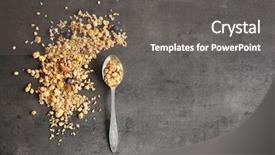 Presentation with muesli - Slide set consisting of dietetics - silver spoon with muesli background and a gray colored foreground