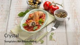  Presentation with classic homemade tomato sauce - Amazing PPT layouts having dietetics - stuffed roll of turkey backdrop and a mint green colored foreground