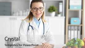  Presentation with female office graphics - PPT layouts enhanced with dietetics - young female nutritionist working background and a light gray colored foreground