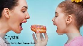  Presentation with donuts pink - Presentation theme featuring dieting concept and junk food background and a light blue colored foreground
