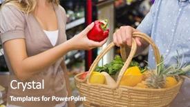  Presentation with vegetables - Presentation consisting of diference - bright couple buying diferents vegetables background and a  colored foreground