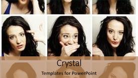  Presentation with collage - Amazing PPT theme having diference - collage of the same woman backdrop and a coral colored foreground