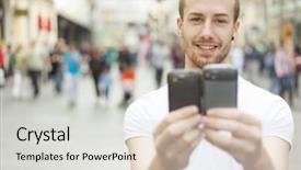  Presentation with two people holding hands - Theme having diference - man holding in hands two background and a light gray colored foreground