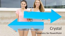  Presentation with arrows - Slide deck with diference - teenage students holding blue arrows background and a  colored foreground