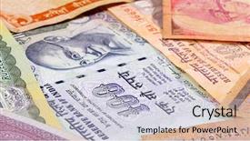  Presentation with bank kredit - Colorful presentation enhanced with rupees sign - different asian currency bank notes backdrop and a lemonade colored foreground