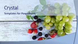  Presentation with table grape - Beautiful presentation theme featuring grape on wooden table close backdrop and a sky blue colored foreground