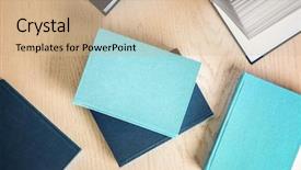  Presentation with books - Beautiful presentation theme featuring different books on wooden table backdrop and a coral colored foreground