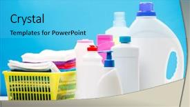  Presentation with bottles - Colorful presentation theme enhanced with different bottles of cleaning products backdrop and a cyan colored foreground