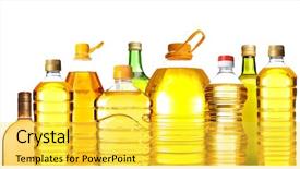  Presentation with cooking oil - Slide deck having different bottles with cooking oil background and a yellow colored foreground