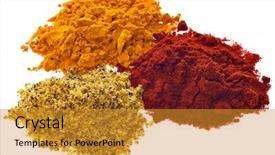  Presentation with powdered - Presentation enhanced with different brightly colored powdered spices background and a gold colored foreground