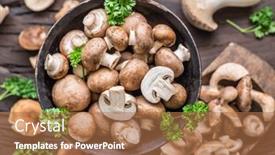  Presentation with mushrooms - Colorful slide deck enhanced with different-brown-colored-edible-mushrooms backdrop and a coral colored foreground