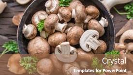  Presentation with mushrooms - Presentation with different-brown-colored-edible-mushrooms background and a coral colored foreground