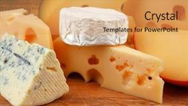  Presentation with cutting board - Theme enhanced with different cheeses served on wooding background and a yellow colored foreground