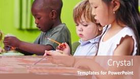  Presentation with children painting - Cool new PPT layouts with different-children-concentrate-together-painting backdrop and a coral colored foreground