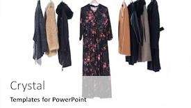  Presentation with females - Amazing presentation theme having different clothes fur coat flowers pattern sundress for females on hanging backdrop and a white colored foreground