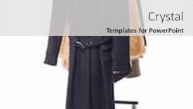  Presentation with females - Colorful slide set enhanced with different clothes fur coat for females on hanging backdrop and a light gray colored foreground