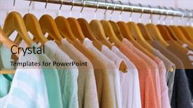  Presentation with clothing wooden clothes hanger object - Cool new slide set with different clothes on hangers close backdrop and a red colored foreground