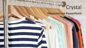  Presentation with clothing wooden clothes hanger object - Beautiful PPT theme featuring different clothes on hangers close backdrop and a coral colored foreground