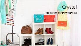  Presentation with clothing wooden clothes hanger object - Presentation with different clothes on hangers shoes background and a sky blue colored foreground