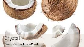  Presentation with coconut fruit - Colorful PPT theme enhanced with different-coconuts-with-pieces backdrop and a soft green colored foreground