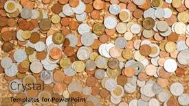  Presentation with different - Presentation theme featuring different-coins-on-the-white background and a  colored foreground