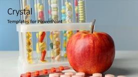  Presentation with drugs - Beautiful presentation featuring different color drugs in test tubes and fruit on wooden table on color background backdrop and a light blue colored foreground