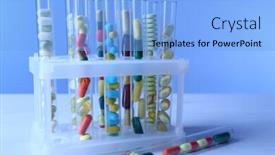  Presentation with drugs - PPT theme having different-color-drugs-in-test background and a light blue colored foreground