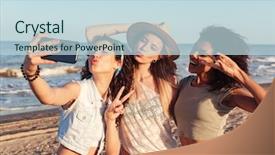  Presentation with skin color - Colorful presentation theme enhanced with beautiful women 20s with different backdrop and a sky blue colored foreground