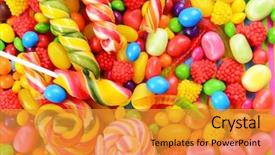  Presentation with candy - PPT layouts with different colorful fruit candy close background and a gold colored foreground
