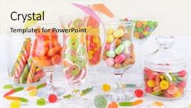  Presentation with candy - Presentation with different colorful fruit candy in glasses on table on light background background and a lemonade colored foreground