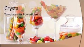  Presentation with candy - Presentation theme with different colorful fruit candy in glasses on table on light background background and a lemonade colored foreground