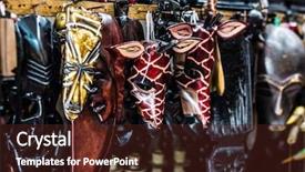  Presentation with african colors - Colorful slide set enhanced with different colorful wooden african masks backdrop and a tawny brown colored foreground