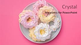 Presentation with sprinkles - Presentation theme with different-colors-meringues-with-sprinkles background and a coral colored foreground