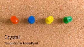  Presentation with red blue yellow - Beautiful PPT theme featuring different colour pins on corkboard backdrop and a coral colored foreground