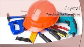  Presentation with construction tools - PPT layouts with different construction tools isolated on white background background and a coral colored foreground
