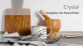  Presentation with cooking utensils - Audience pleasing PPT layouts consisting of different-cooking-utensils-on-kitchen backdrop and a white colored foreground