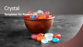  Presentation with different - Beautiful slide set featuring different cough drops on table backdrop and a  colored foreground