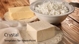  Presentation with dairy products - Slide deck having different dairy products on wooden table background and a coral colored foreground