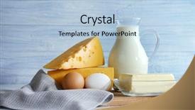  Presentation with dairy products - Audience pleasing presentation theme consisting of different dairy products on wooden background backdrop and a light blue colored foreground