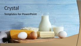  Presentation with dairy products - PPT theme having different dairy products on wooden background background and a light blue colored foreground