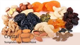  Presentation with dried fruits seeds nuts - Colorful PPT layouts enhanced with different dried fruits and nuts backdrop and a coral colored foreground