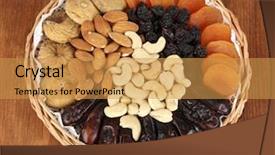  Presentation with dried fruits seeds nuts - Slides featuring different dried fruits on wooden background and a gold colored foreground