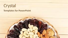  Presentation with dried fruits seeds nuts - Presentation design having different dried fruits on wooden background and a cream colored foreground