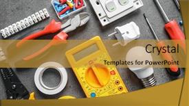  Presentation with electrical tools - Slides with different electrical tools on grey background and a gold colored foreground