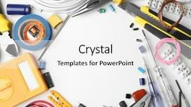  Presentation with electrical tools - Colorful presentation theme enhanced with different electrical tools on white table top view backdrop and a white colored foreground